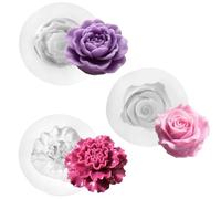 Solaverano 3 Pièces Moules à Bougies En Silicone, Moule à Bougie DIY, Cadeau Fait à La Main, Fleur 3D, pour DIY Savon GâTeau Chocolat Bonbons PâTisserie Dessert, Rose Œillet Pivoine