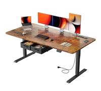 SOLAVERO Bureau Assis Debout Électrique, 160 x 80 cm, avec USB-C, Marron | Prise Intégrée, Port USB-C, 2 Tiroirs Amovibles, Positions Mémorisables, Passe-Câbles, Facile à Assembler
