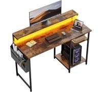 SOLAVERO Bureau avec Rangement, 120 x 48 cm Petit Bureau d’Ordinateur avec Support de Moniteur, Table Informatique avec Sac de Rangement, Étagères Réglable, pour Bureaux et Postes de Travail, Marron