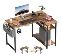 SOLAVERO Bureau d’Angle Réversible, 110 x 80 cm Petite Bureau Gaming en L avec Etagères Rangement, Table Informatique pour Chambre, Salon ou Coin Travail, Table d'Ordinateur Marron