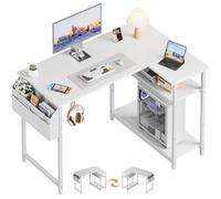 SOLAVERO Bureau d’Angle Réversible, 110 x 80 cm Petite Bureau Gaming en L avec Etagères Rangement, Table Informatique pour Chambre, Salon ou Coin Travail, Table d'Ordinateur Blanc