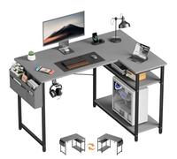SOLAVERO Bureau d’Angle Réversible, 110 x 80 cm Petite Bureau Gaming en L avec Etagères Rangement, Table Informatique pour Chambre, Salon ou Coin Travail, Table d'Ordinateur Gris