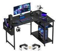 SOLAVERO Bureau d’Angle Réversible, 110 x 80 cm Petite Bureau Gaming en L avec Etagères Rangement, Table Informatique pour Chambre, Salon ou Coin Travail, Table d'Ordinateur Noir