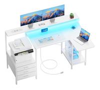 SOLAVERO Bureau Gaming d'angle, Plateau Rabattable, 140 cm, Blanc