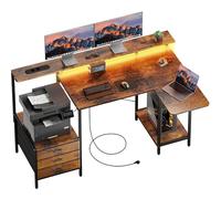SOLAVERO Bureau Gaming d'angle, Plateau Rabattable, 140 cm, Marron Vintage