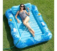SOLAVERO Matelas Gonflable Piscine, 190 x 130 cm Tanning Pool avec Appuie-Tête Amovible et Porte-Gobelet pour Bain de Soleil, Matelas de Bronzage pour Adultes pour Jardin, Plage, Piscine (Bleu)