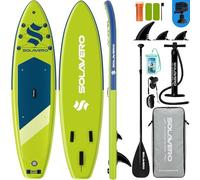 SOLAVERO Paddle Gonflable Adulte, 323 cm Stand Up Paddle avec Pont EVA Antidérapant, Support GO-Pro, Pagaie Réglable, 3 Aileron, pour Tous Les Niveaux de Compétence, Jusqu'à 200 kg, Vert Citron