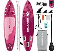 SOLAVERO Paddle Gonflable Adulte, 323 cm Stand Up Paddle avec Pont EVA Antidérapant, Support GO-Pro, Pagaie Réglable, 3 Aileron, pour Tous Les Niveaux de Compétence, Jusqu'à 200 kg, Rose