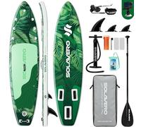 SOLAVERO Paddle Gonflable Adulte, 323 cm Stand Up Paddle avec Pont EVA Antidérapant, Support GO-Pro, Pagaie Réglable, 3 Aileron, pour Tous Les Niveaux de Compétence, Jusqu'à 200 kg, Vert