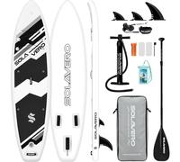 SOLAVERO Paddle Gonflable Adulte, 335 cm Stand Up Paddle avec Pont EVA Antidérapant, Support GO-Pro, Pagaie Réglable, 3 Aileron, pour Tous Les Niveaux de Compétence, Jusqu'à 200 kg, Noir et Blanc