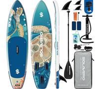 SOLAVERO Paddle Gonflable Adulte, 335 cm Stand Up Paddle avec Pont EVA Antidérapant, Support GO-Pro, Pagaie Réglable, 3 Aileron, pour Tous Les Niveaux de Compétence, Jusqu'à 200 kg, Bleu Foncé