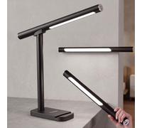 SOLAVN Lampe de Bureau LED Sans Fil Rechargeable USB-C, Lampe de Table Noir Mat avec Barre Magnetique Amovible, Tactile Dimmable 3000K-6500K, 7W Rotation 360, Lampe de Lecture et Chevet