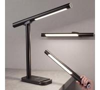 SOLAVN Lampe de Bureau LED Sans Fil Rechargeable USB-C, Lampe de Table Noire avec Barre Magnetique Amovible, Tactile Dimmable 3000K-6500K, 7W Rotation 360, Lampe de Lecture et Chevet