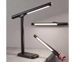 SOLAVN Lampe de Bureau LED Sans Fil Rechargeable USB-C, Lampe de Table Noire avec Barre Magnetique Amovible, Tactile Dimmable 3000K-6500K, 7W Rotation 360, Lampe de Lecture et Chevet