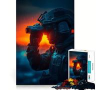 Soldat aux Jumelles au Coucher du Soleil Puzzle de 1000 pièces pour Adultes et Adolescents Jeu de logique Solide et Amusant, découpe de précision Cadeau de Noël (38x26cm)