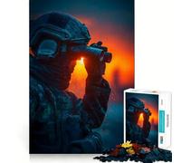 Soldat aux Jumelles au Coucher du Soleil Puzzle de 1000 pièces pour Adultes Jeu de réflexion Loisirs la Maison Cadeau d'anniversaire (38x52cm)