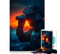 Soldat aux Jumelles au Coucher du Soleil Puzzle Difficile de 1000 pièces pour Adultes Jeu de logique Pure Activité Domicile Découpe Nette Joli Cadeau (38x52cm)