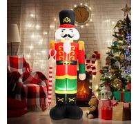 Soldat casse-noisette gonflable de 3,7 m, décorations de Noël extérieures avec lumières LED intégrées et sacs de sable pour supporter du poids, intérieur, extérieur, fête, cour, jardin, pelouse