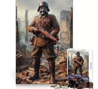 Soldat dans Les ruines avec Masque gaz Puzzle Difficile de 1000 pièces pour Adultes Jeu de réflexion Stimulant Détente Douce Découpe précise Cadeau mémorable (38x26cm)