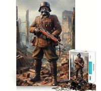Soldat dans Les ruines avec Masque gaz Puzzle Difficile de 1000 pièces pour Adultes Jeu de réflexion Stimulant Détente Douce Découpe précise Cadeau mémorable (38x26cm)