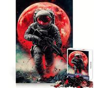 Soldat de l'espace avec Pleine Lune Rouge Puzzle 1000 pièces pour Adultes Illustration de BD Jeu d'exercice Mental Atelier de Construction Cadeau de Noël 50x75cm