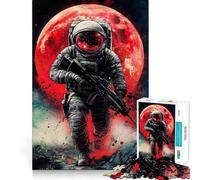 Soldat de l'espace avec Pleine Lune Rouge Puzzle 1000 pièces pour Adultes Illustration de BD Jeu d'exercice Mental Atelier de Construction Cadeau de Noël 50x75cm