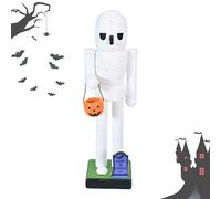Soldats casse-noisettes d'Halloween en bois - 25 cm - Figurine de décoration d'Halloween pour fenêtre, étagère, bureau (momie)