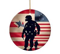 Soldats militaires américains - Journée commémorative patriotique - Cadeau de Noël pour amis et famille - Circulaire en céramique - Décoration de Noël à suspendre pour décoration d'arbre