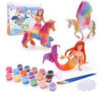 SOLDAY Artisanat licorne pour filles de 6 à 8 ans - Kit de peinture sirène avec 4 coiffures changeantes et argile à air, cadeau d'anniversaire pour enfants de 4, 5, 6, 7, 8, 9 ans