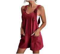 Solde 2025 Combishort Femmes Ete Fluide Ample et Respirant Été Salopette Short Bretelles Spaghetti Baggy Jumpsuit Playsuit Combinaisons et Combishorts Salopettes Chic et Élégant Rompers Pas Cher