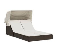 (SOLDE d'été) Chaise longue, Bain de soleil, VIDAXL, double avec auvent et coussins marron poly rotin SOL367717