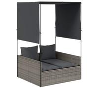(SOLDE d'été) Chaise longue, Bain de soleil, VIDAXL, double avec toit et rideaux gris résine tressée SOL963292