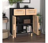 (SOLDE d'été) Placard/Buffet bas - Décor salon - Noir 60 x 30 x 75 cm Bois de pin massif et rotin naturel *aspect pratique2480018