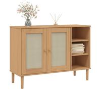 (SOLDE d'été) Placard/Buffet bas - Décor salon - SENJA aspect rotin marron 112 x 40 x 80cm bois massif de pin *aspect