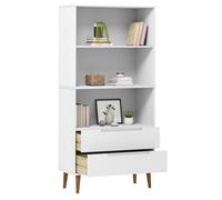 (SOLDE Printemps)Meuble de rangement - Blanc Bibliothèque - CLARENCE - Pour salon - MOLDE Blanc 85 x 35 x 170 5cm Bois massif de pin