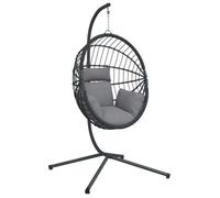 ""SOLDE""Siège de jardin - Chill - Chaise suspendue - en forme d'œuf et support gris rotin et acier HOMEFR1891775