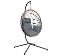 ""SOLDE""Siège de jardin - Chill - Chaise suspendue - forme d'œuf et support gris clair rotin acier HOMEFR4327556