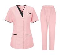 Soldes 2025 Tunique Médicale Femme Col en V Manche Courte Ensemble Haut Et Pantalons + Blouse Medicale Uniforme De Travail Blouse Tenue Infirmiere Professionnelle Vêtements de Travail et Uniformes