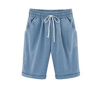 Soldes Bermuda Femme Été en Lin Ou Coton Shorts et Bermudas Habillé Femmes Grande Taille Élastique avec Poches Confortable Ample 2025 Mode Casual Sport Jogging Pantalon Court Pas Cher