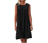 Soldes Cadeau Robe en Lin Femme Mi Longue Plissée T-Shirt Robe de Travail Chic et Elegant Décontractée Couleur Unie Manche Courte Jupe Vêtements Femmes Cotton en Line Chemise Robes de Soleil Pas Cher