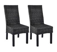""SOLDES d'Automne""Lot de 2 Chaises à manger - Pieds antidérapants et pour salon - noir rotin kubu et - bois d'acajou - 46x61x93cm