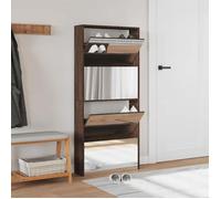 (SOLDES DEC)Armoire à chaussures - Avec rangement - Cabinet Anti-poussière - miroir 4 niveaux chêne marron 63x17x134 cm 01_9801423