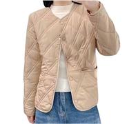 Soldes d'été Doudoune légère pour femme - Veste matelassée sans col - Veste d'hiver boutonnée à manches longues et col rond - Manteau léger et chaud, kaki, M