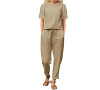 Soldes Ensemble 2 Pièces Coton Lin Été Ensembles de Pyjama Femme Ensemble Grande Taille Haut et Pantalon Décontracté Chic Imprimé Floral Manches Courtes Détente Léger Respirant Pas Cher