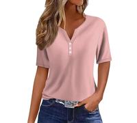 Soldes Femme,Générique Tunique Femme Grande Taille VêTements Femme Tenue De Sport Femme Chemisier Imprimé Bouton Manches Col en V Haut Et Blouse Femme Chic Et Élégant(Pink,M)