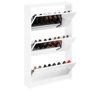 (SOLDES Février) Meuble à chaussures - Commode/cabinet couloir - avec étagères réglables - avec miroir 3 couches Blanc brillant 63x1