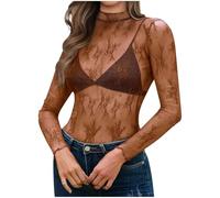 Soldes Haut Dentelle Transparent Femme Manches Longues Imprimé Mesh Clubwear Sexy Hauts Tops en Dentelle Femmes Chic et Elegant en Florale Transparente Chemise pour Les Clubs et la Mode Cadeau