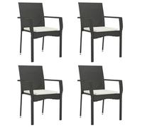 (SOLDES JUILLET)Chaises de jardin 4 PCS - UU - Scandinave Fauteuil salon - avec coussins Résine tressée Noir FR1319883