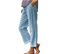 Soldes Pantalon en Coton Lin Femme Pantalons 7/8 Été Fluide Léger avec Poches Offre de Printemps Pants de Plage Ample Décontracté Grande Taille Travail Baggy Long Chic Large Sport Jogging Hippie Yoga