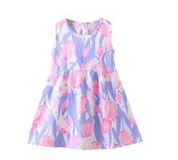 Soldes Robe Fille Ete Robe Princesse pour Enfants Robes d'été à Col Rond Dress de fête de Mariage Vêtements Décontractés Robes de Première Communion Anniversaire Fête Photographie 1-11 ans